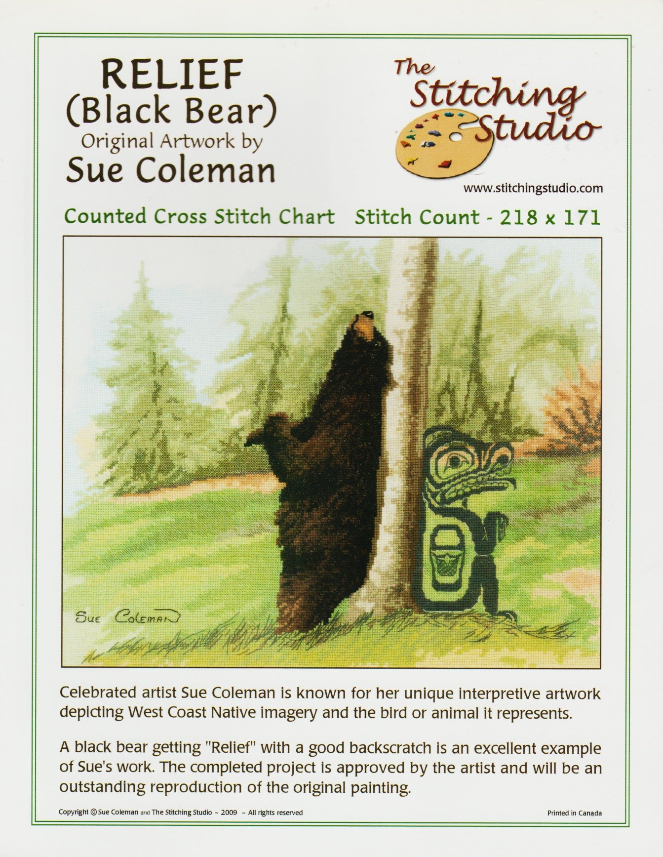 Stitching Studio Relief (Black Bear) native american cross stitch pattern