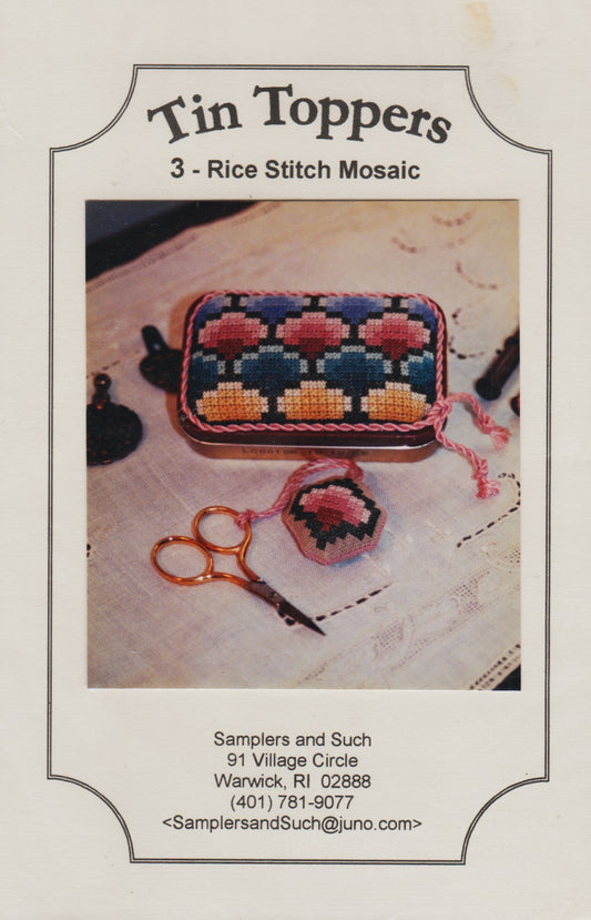 Samplers and Such Rice Stitch Mosaic tin toppers cross stitch pattern