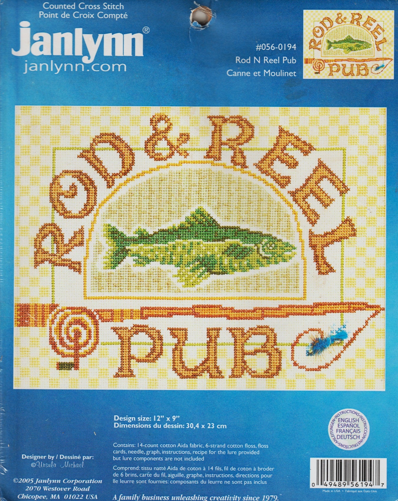 JanLynn Rod N Reel 056-0194 fishing cross stitch kit