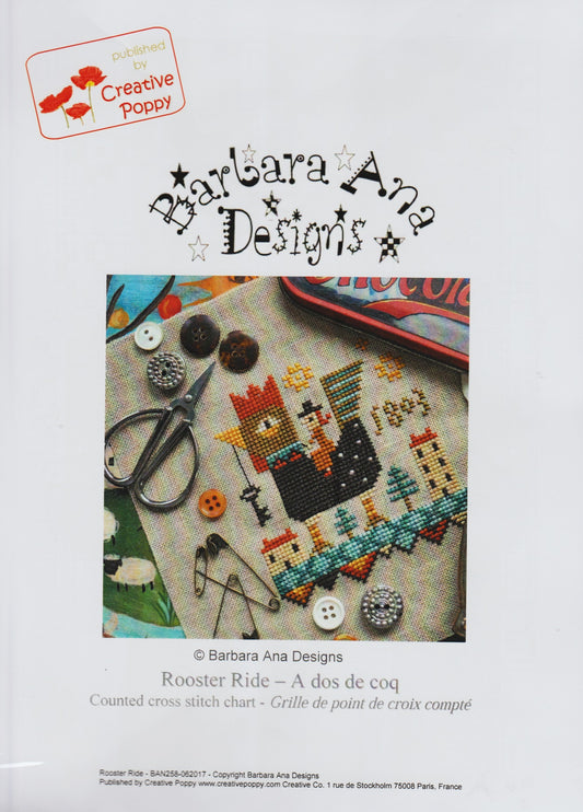 Creative Poppy Barbara Ana Designs Rooster Ride cross stitch pattern