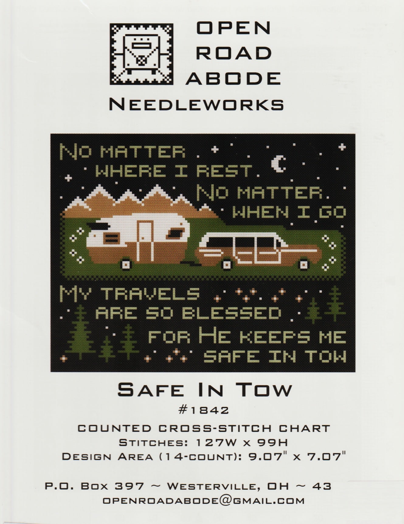 Open Road Abode Safe In Tow cross stitch pattern