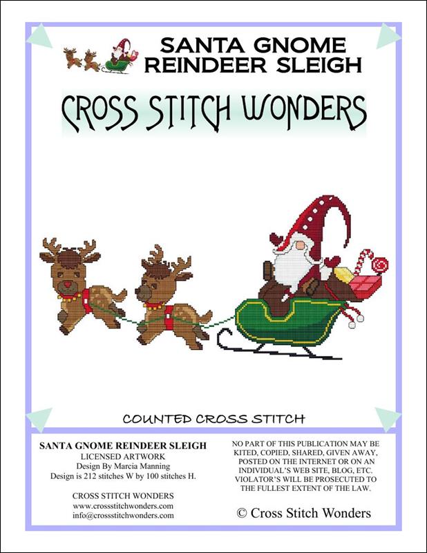 Cross Stitch Wonders Santa Gnome Reindeer Sled Christmas cross stitch pattern