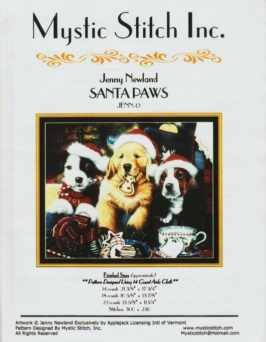 Mystic Stitch Santa Paws JENN-12 dog christmas cross stitch pattern