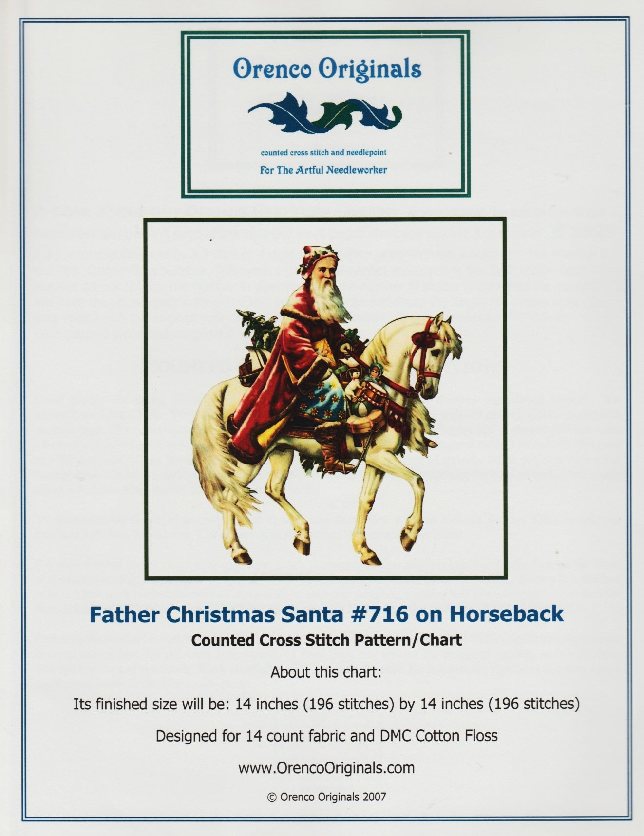 Orenco Santa on Horseback Father Christmas 716 cross stitch chart