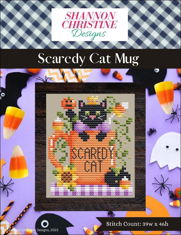 Shannon Christine Scaredy Cat Mug halloween cross stitch pattern