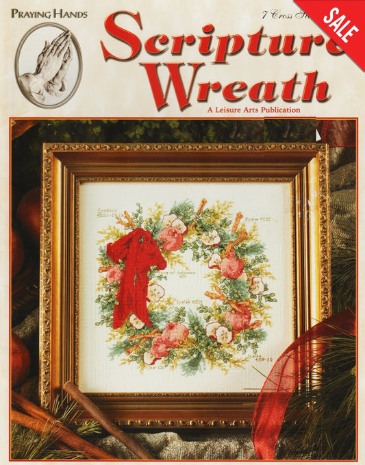 Praying Hands Leisure Arts Scripture Wreath 24027 religious cross stitch pattern