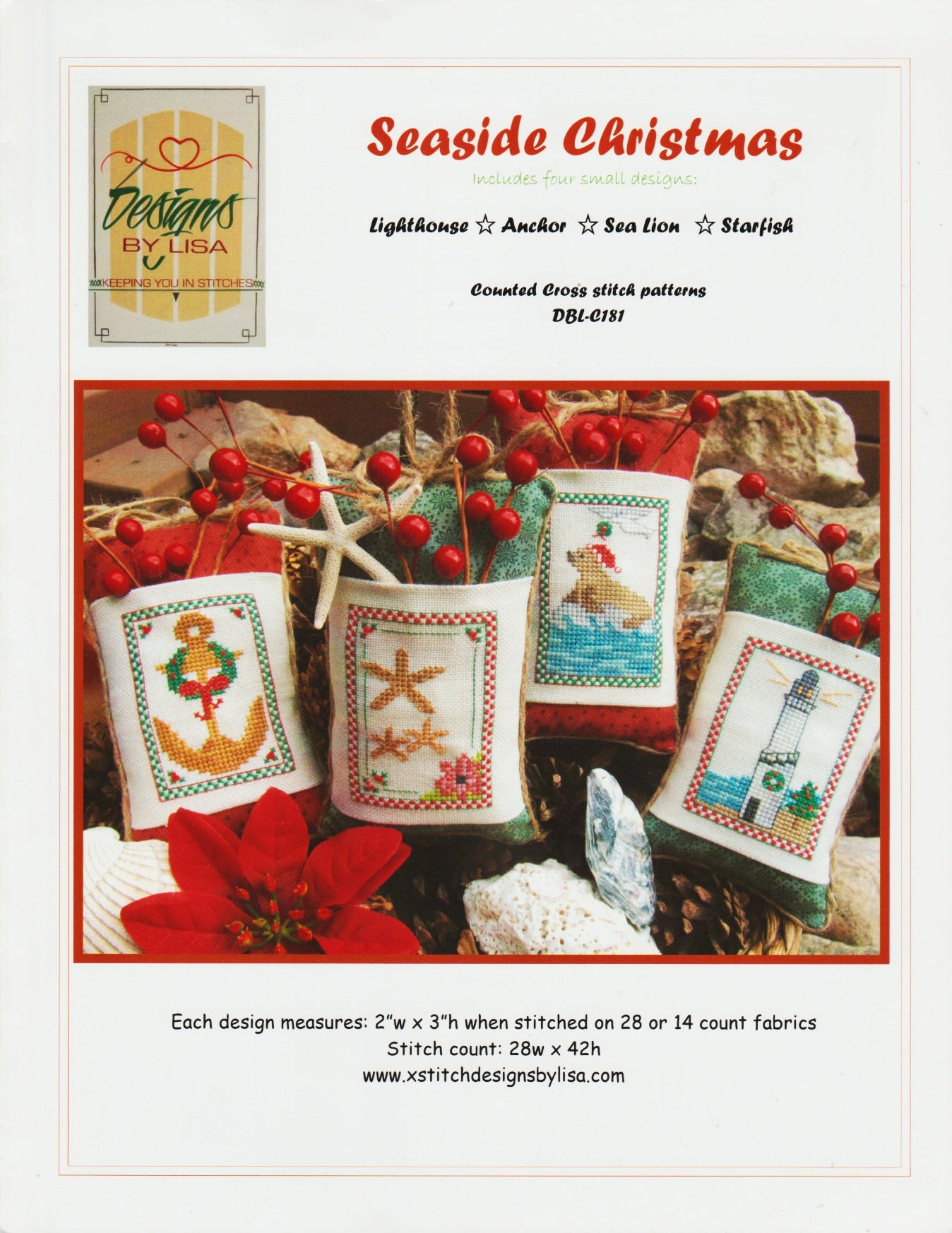 Designs by Lisa Seaside Christmas cross stitch pattern