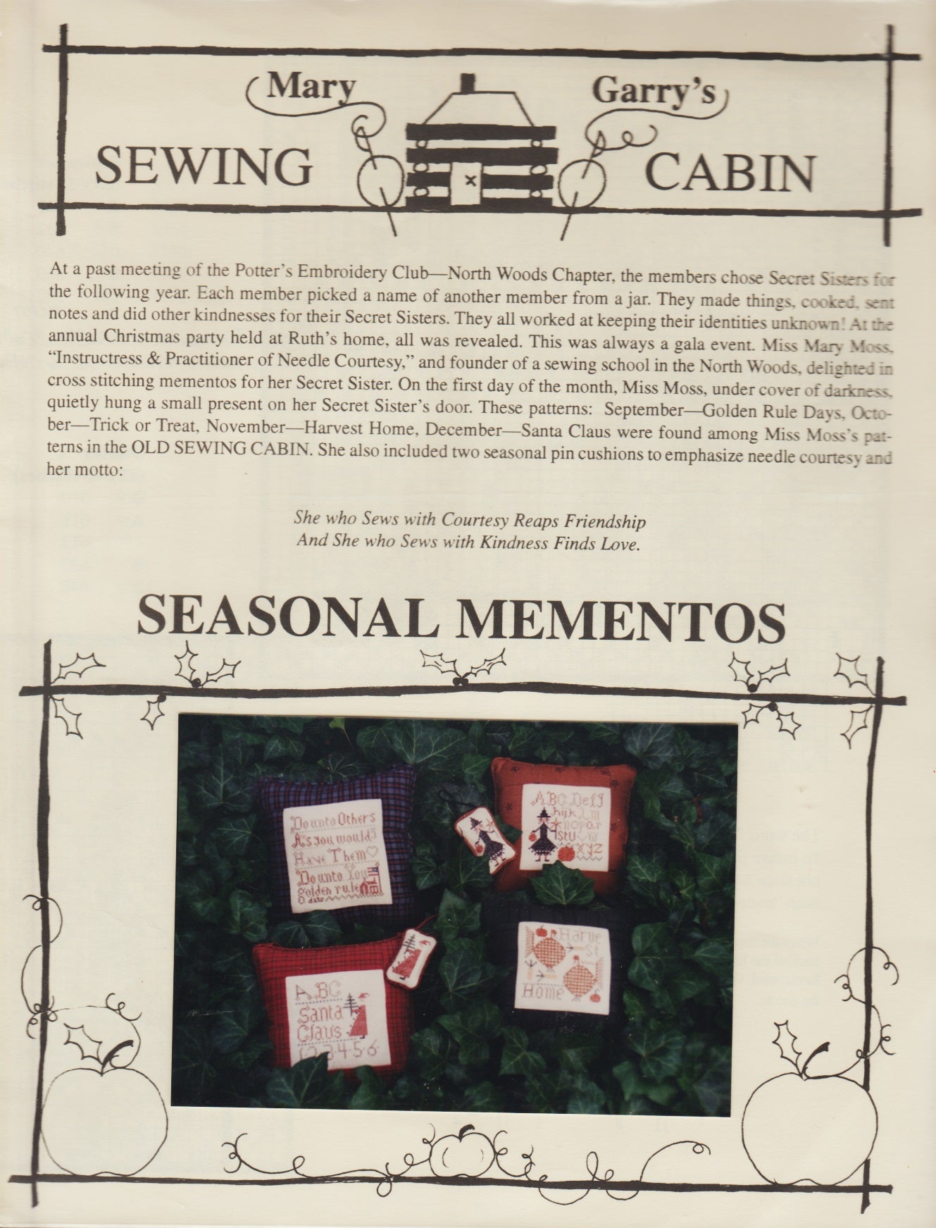Mary Garry's Seasonal Momentos cross stitch pattern