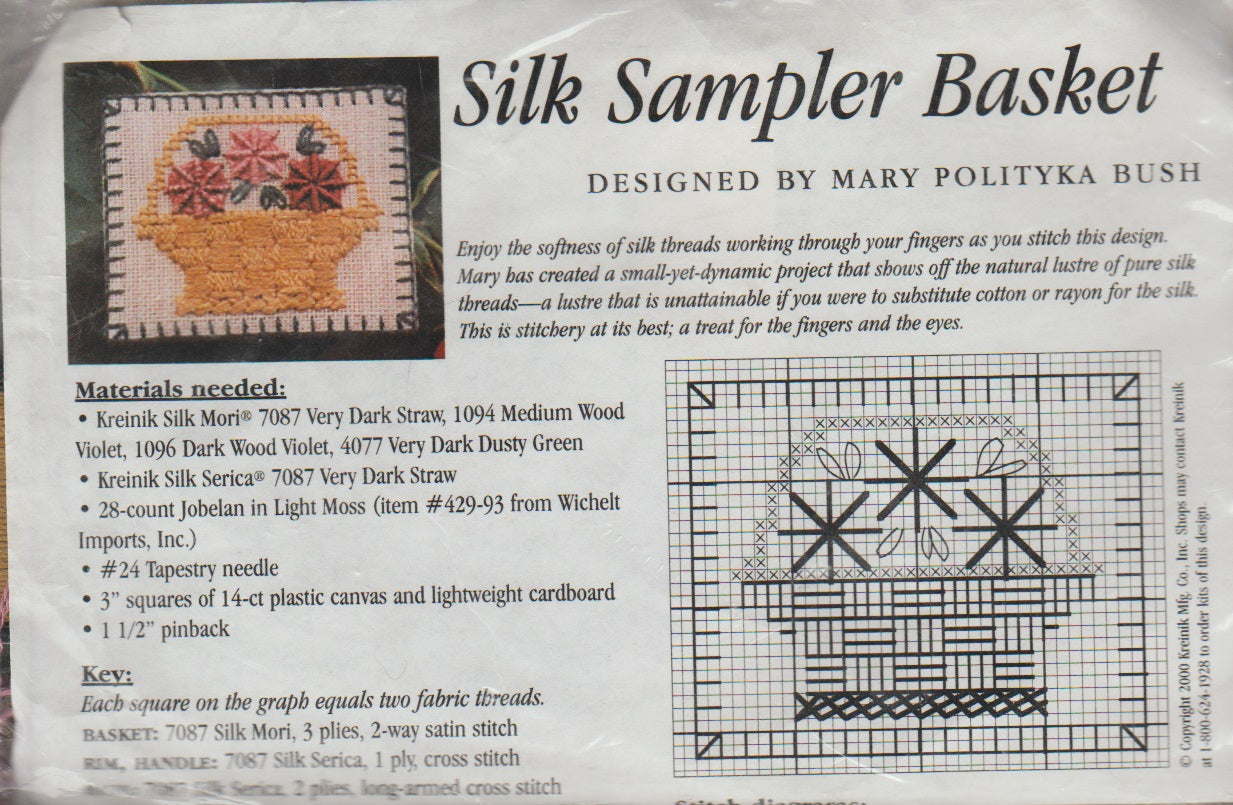 Kreinik Silk Sampler Basket cross stitch kit