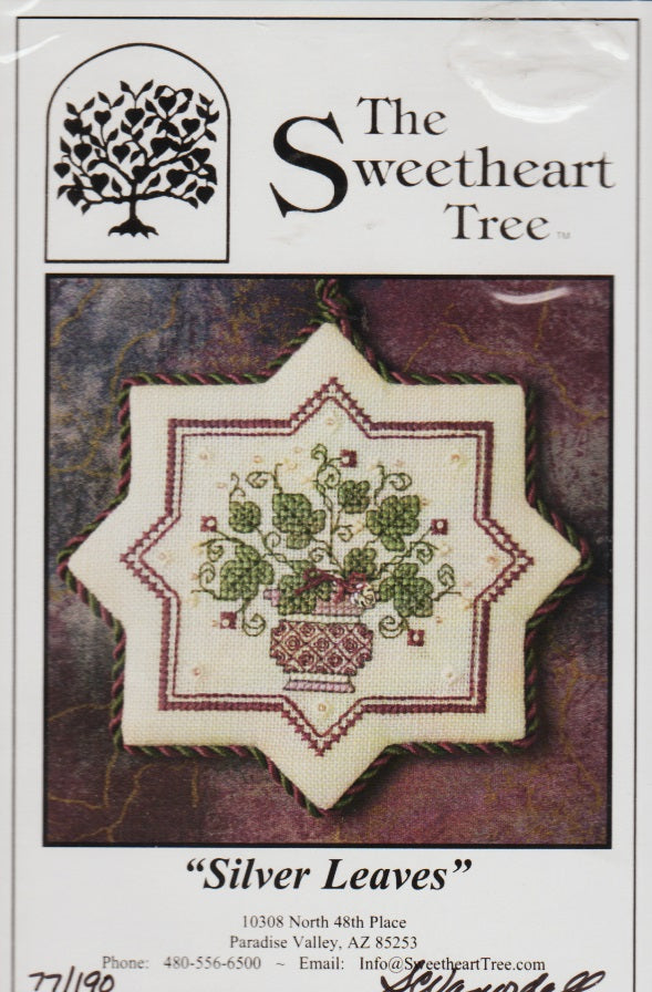 Sweetheart Tree Silver Leaves cross stitch pattern