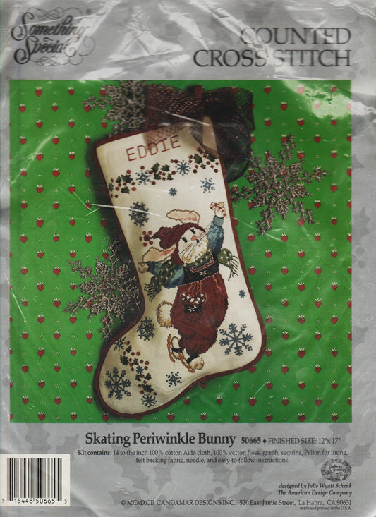 Candamar Something Special Skating Periwinkle Bunny 50665 christmas stocking cross stitch kit