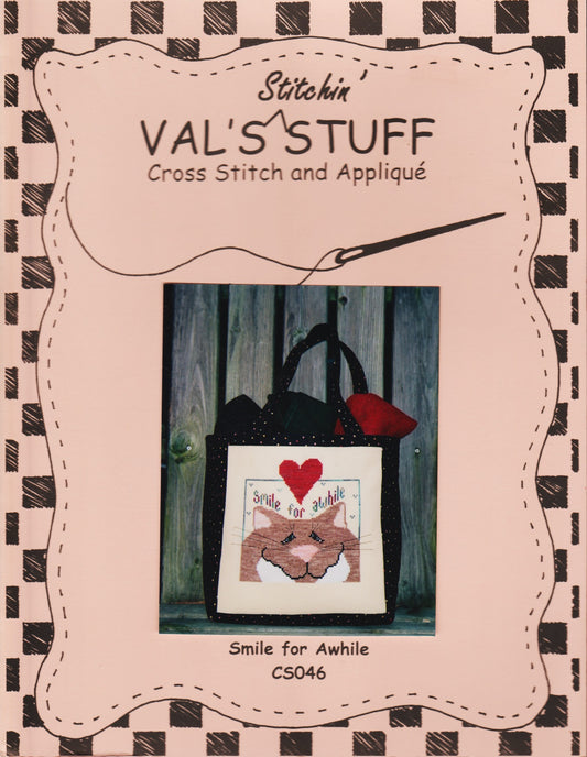 Val's Stuff Smile for Awhile CS046 cat cross stitch pattern