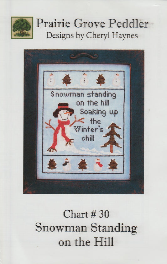 Prairie Grove Peddler Snowman Standing on the Hill cross stitch pattern