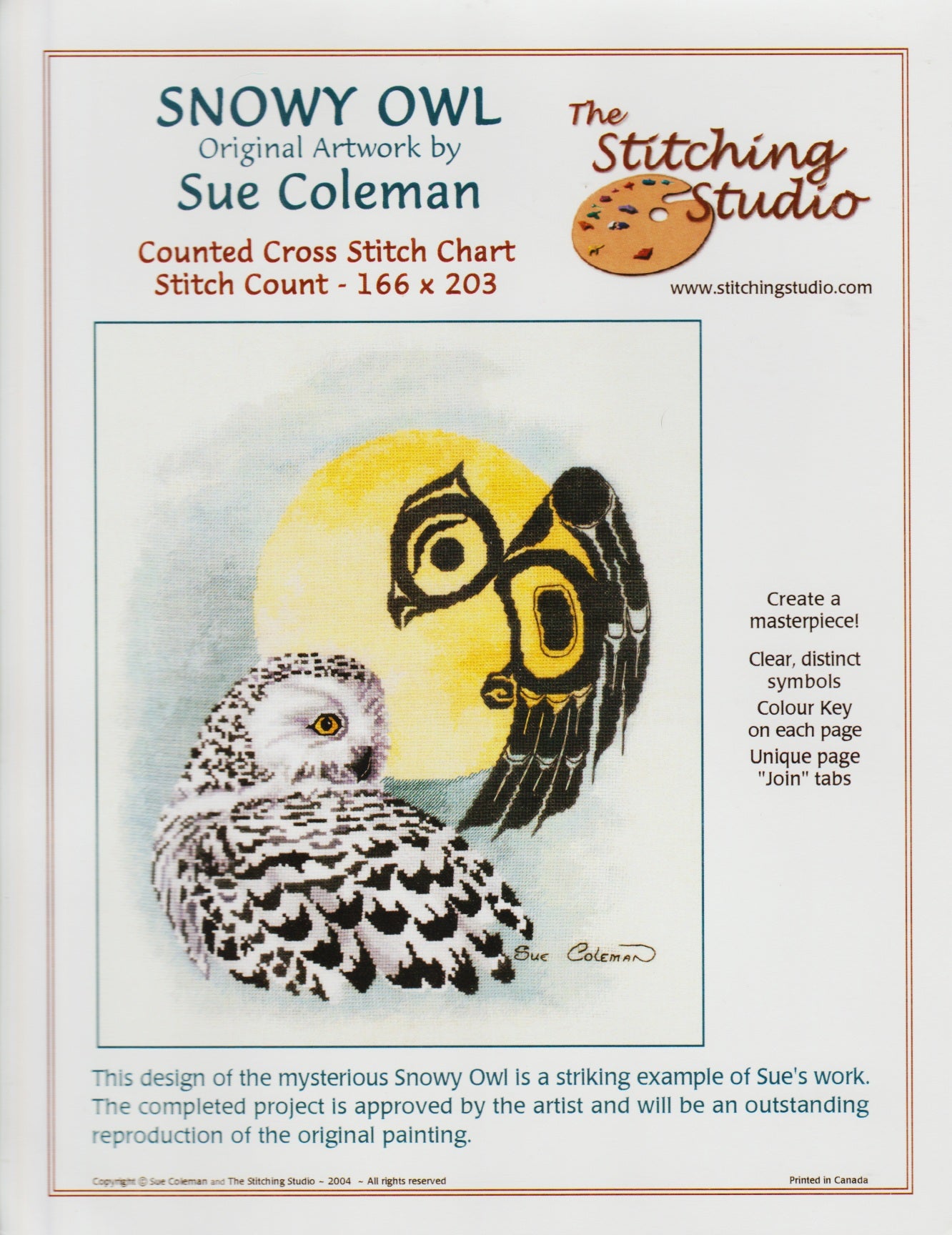 The Stitching Studio Snowy Owl native american cross stitch pattern