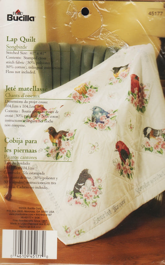Bucilla Songbirds Lap Quilt 45177 cross stitch quilt pattern