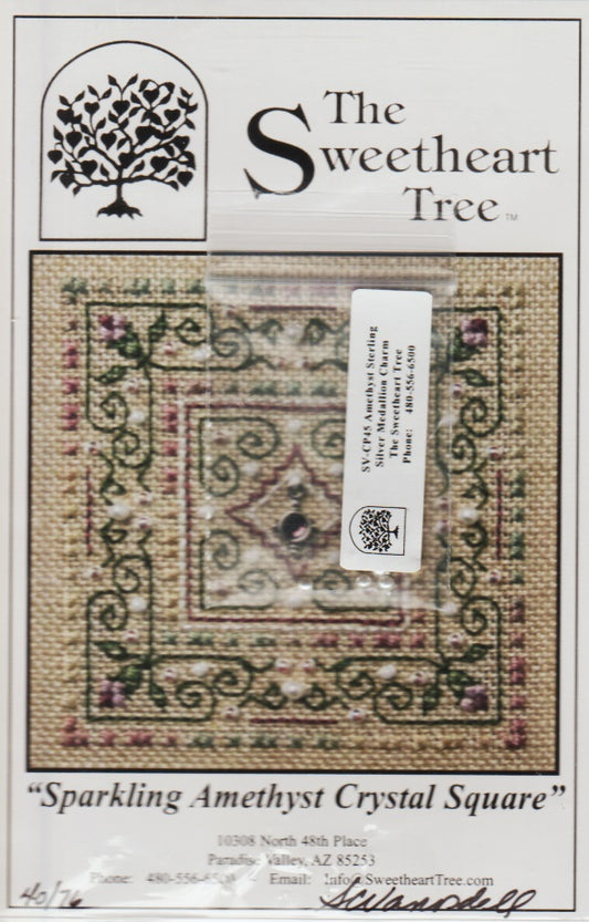 Sweetheart Tree Sparkling Amethyst Crystal Square cross stitch pattern