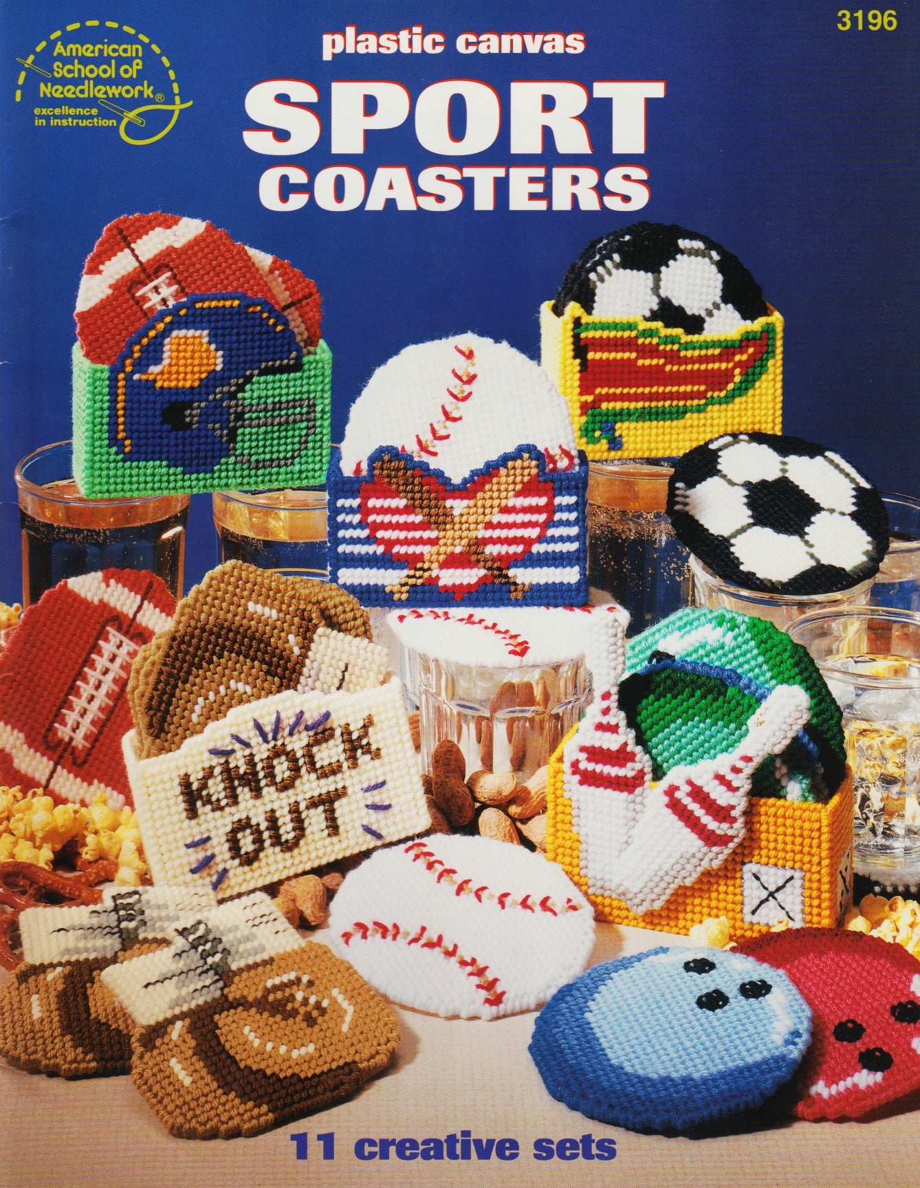 American School of Needlework Sport Coasters 3196 plastic canvas pattern