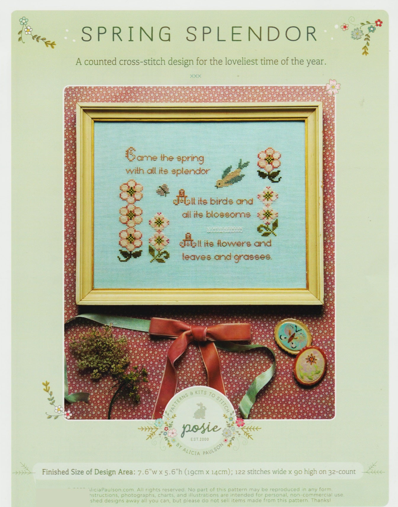 Posie Spring Splendor cross stitch pattern