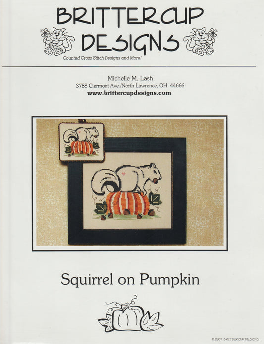 Brittercup Designs Squirrel on Pumpkin cross stitch pattern