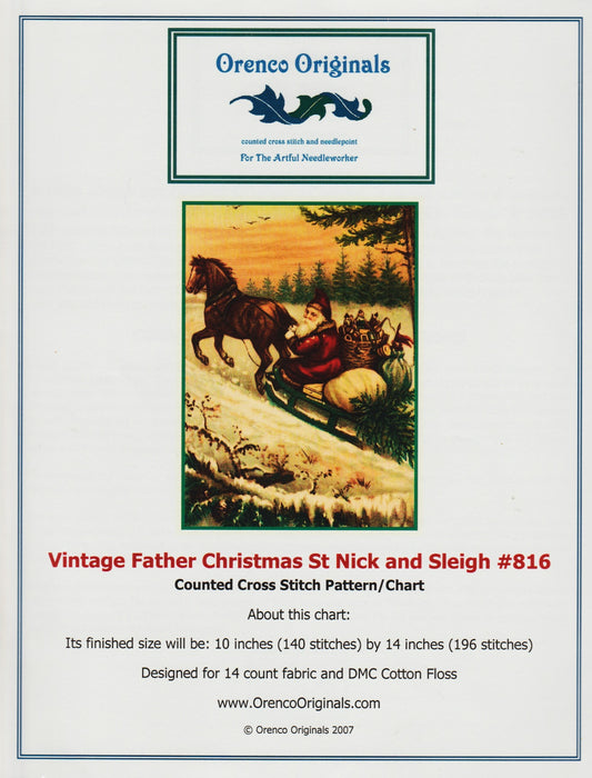 Orenco St Nick and Sleigh Father Christmas 816 cross stitch pattern