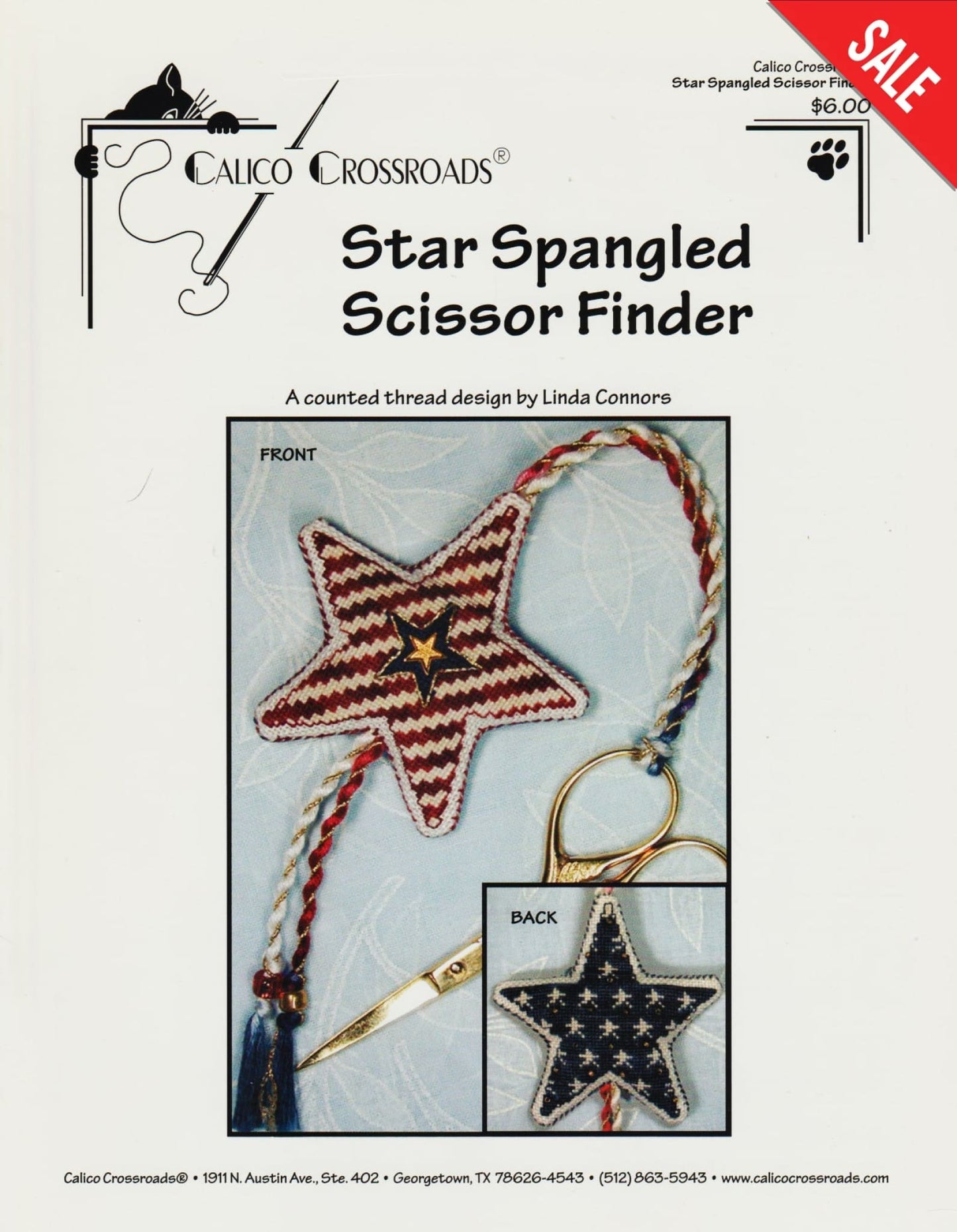 Calico Crossroads Star Spangled Scissor Finder cross stitch pattern