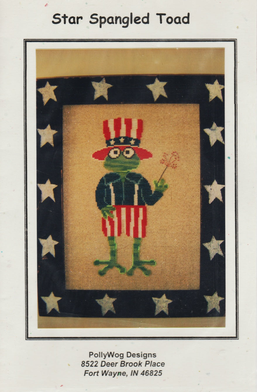 Pollywog Designs Star Spangled Toad patriotic cross stitch pattern