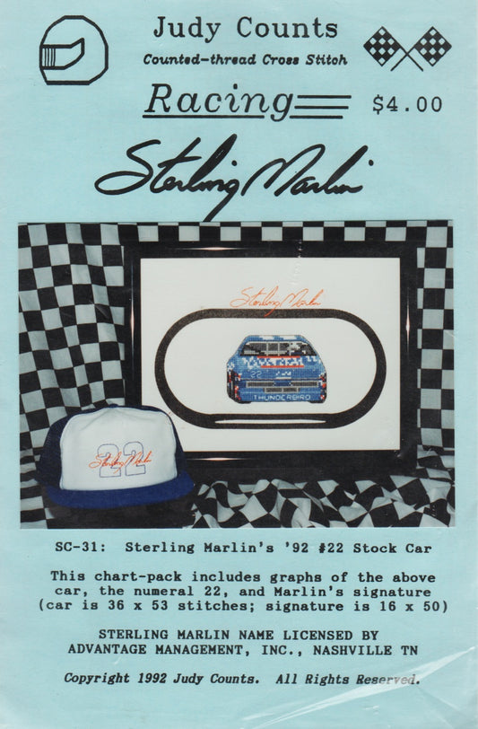 Judy Counts Sterling Marlin's '92 #22 Stock Car racing cross stitch pattern