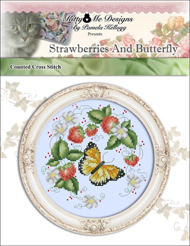 Kitty & Me Strawberries And Butterfly cross stitch pattern