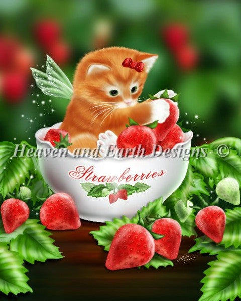 Heaven and Earth Designs Strawberry Kitten HAEDMED12354 cross stitch pattern