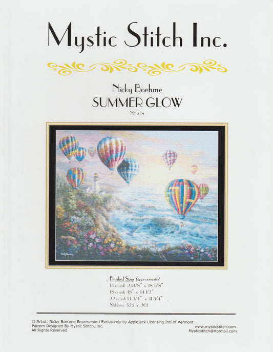 Mystic Stitch Summer Glow NB-08 hot air balloon cross stitch pattern