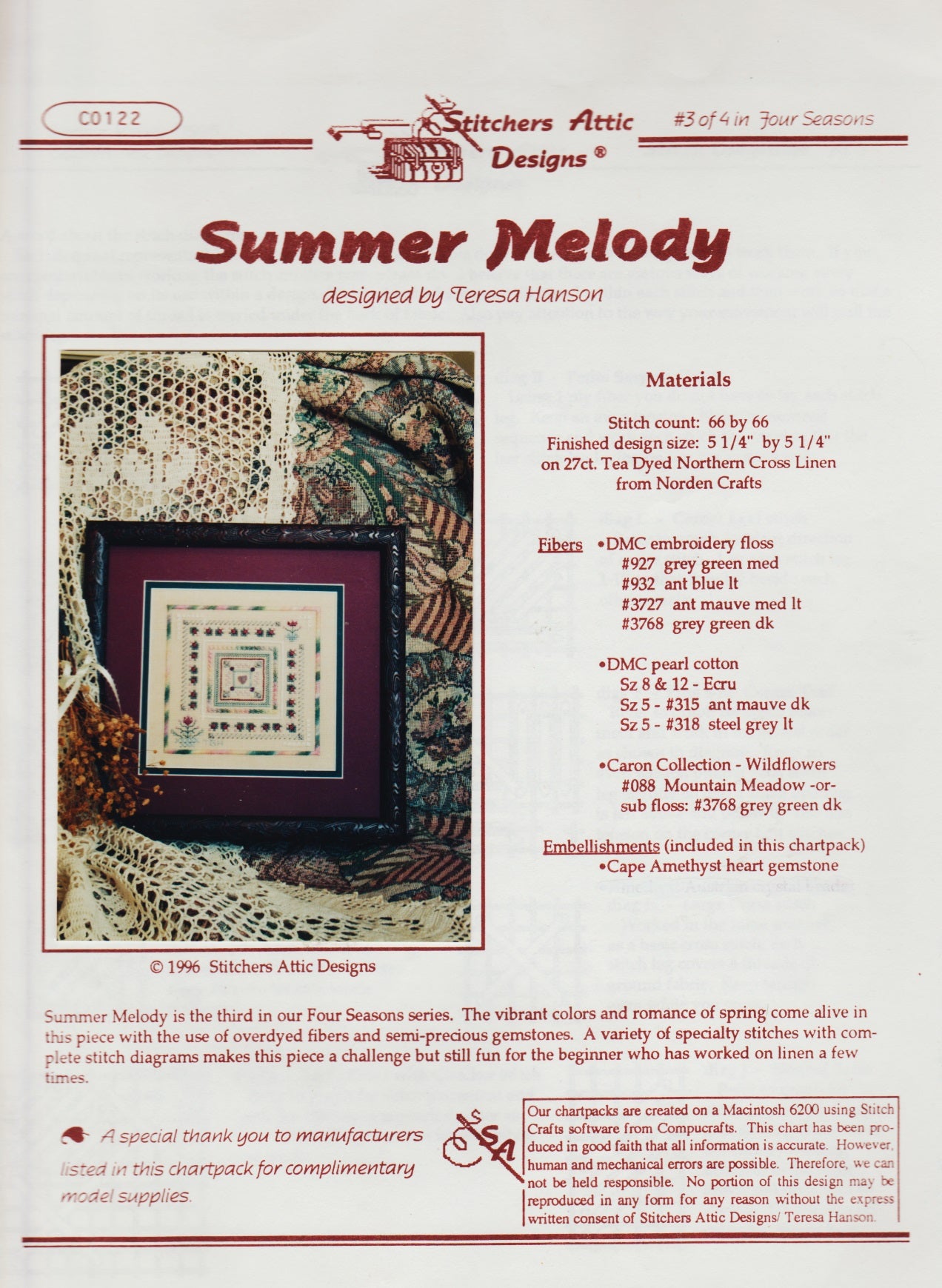 Stitchers Attic Designs Summer Melody CO122 cross stitch pattern