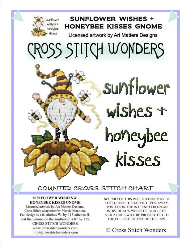 Cross Stitch Wonders Sunflower Wishes + Honeybee Kisses Gnome cross stitch pattern