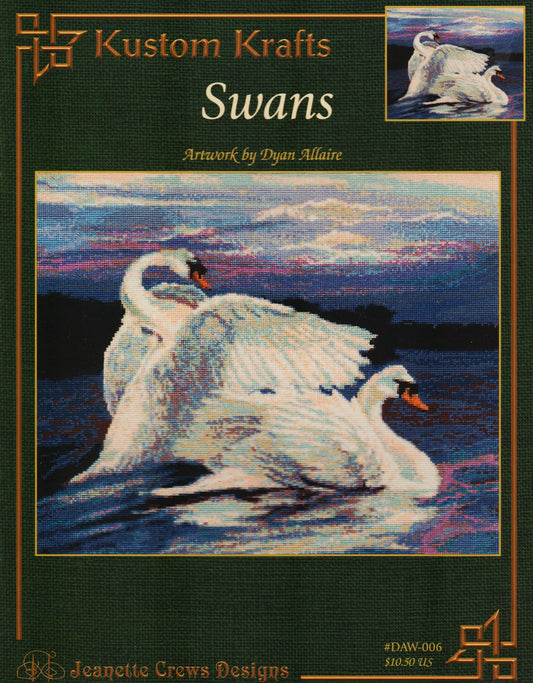 Kustom Krafts Swans DAW-006 bird cross stitch pattern