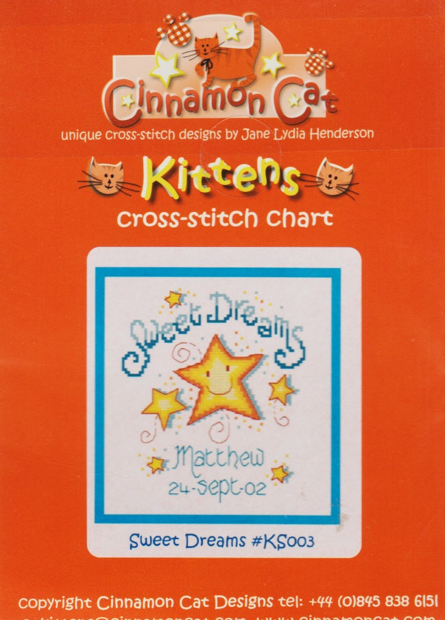 Cinnamon Cat Sweet Dreams KS003 cross stitch pattern