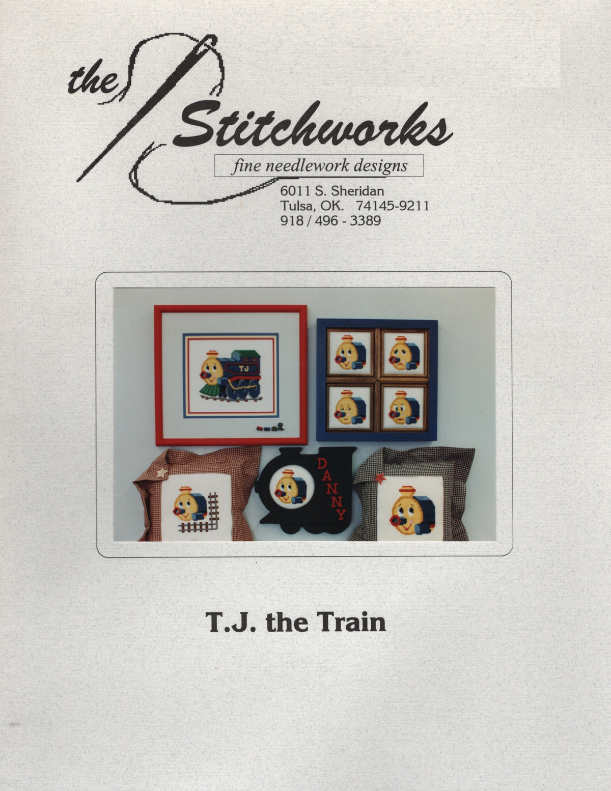 A vintage pattern cover for T.J. the Train by Stitchworks cross stitch pattern