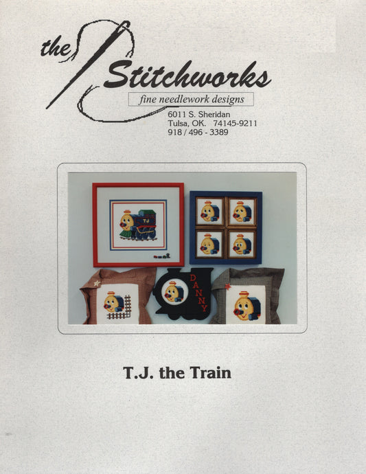 A vintage pattern cover for T.J. the Train by Stitchworks cross stitch pattern