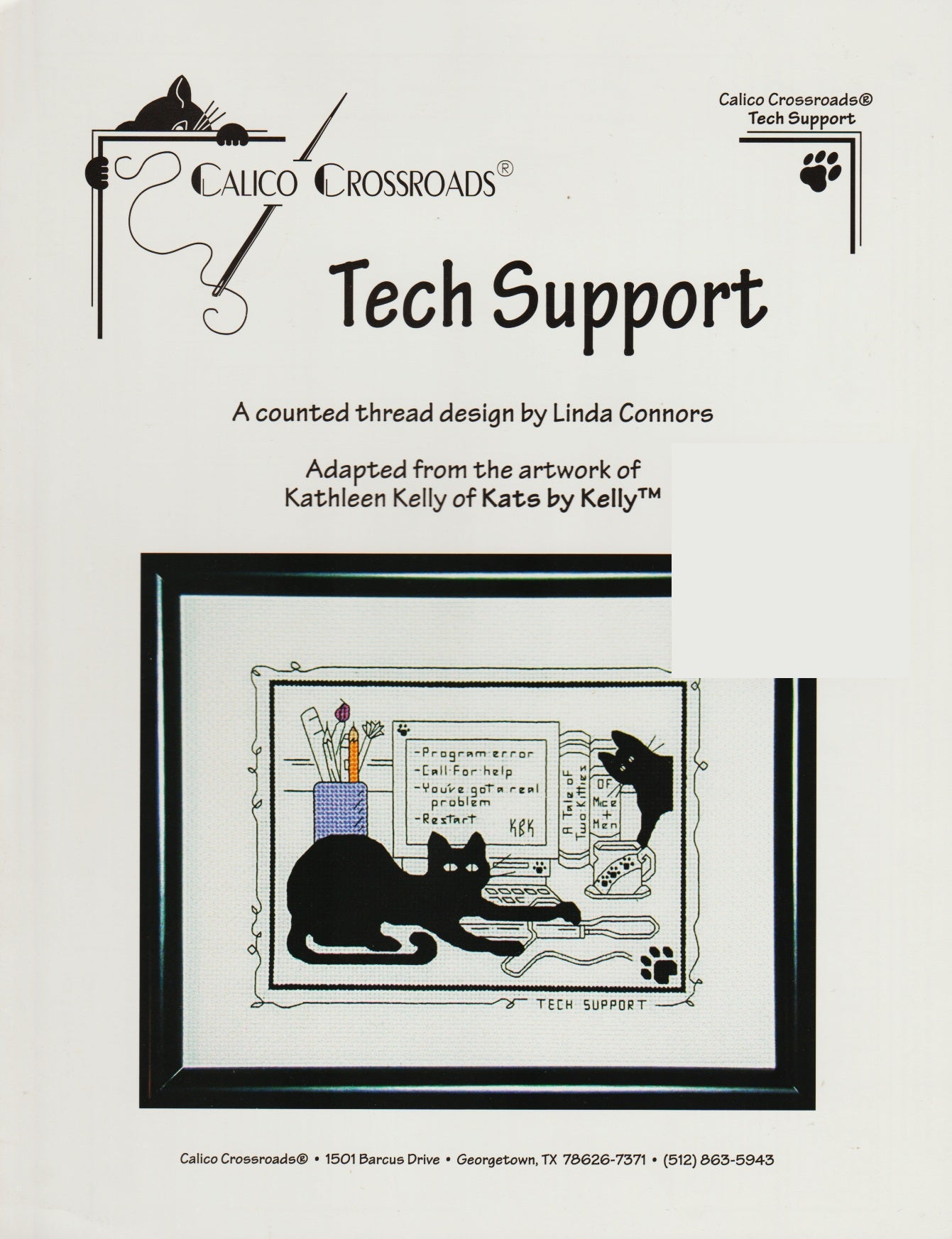 Calico Crossroads Tech Support Cat cross stitch pattern