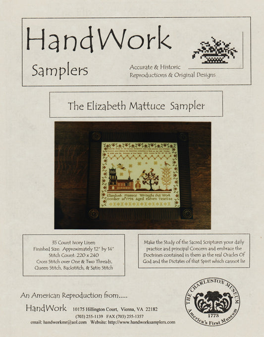 Handwork Samplers The Elizabeth Mattuce Sampler cross stitch pattern