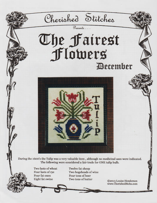 Cherished Stitches The Fairest Flowers December Tulip cross stitch pattern