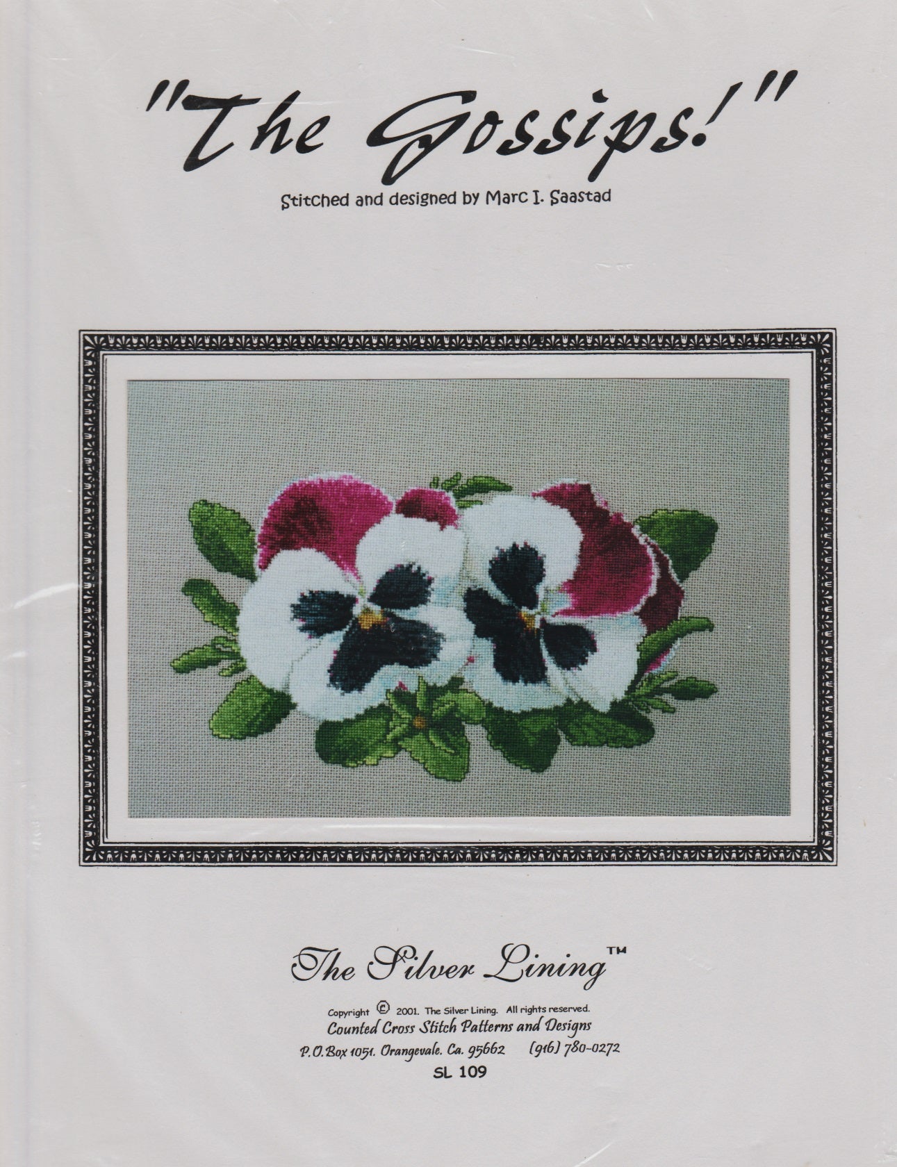 Silver Lining The Gossips Pansy flower cross stitch pattern