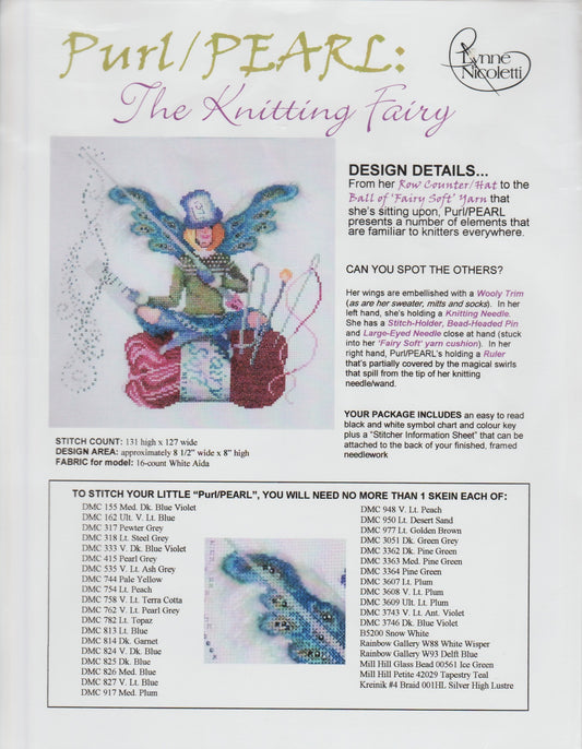 Lynne Nicoletti Purl/Pearl: The Knitting Fairy cross stitch pattern