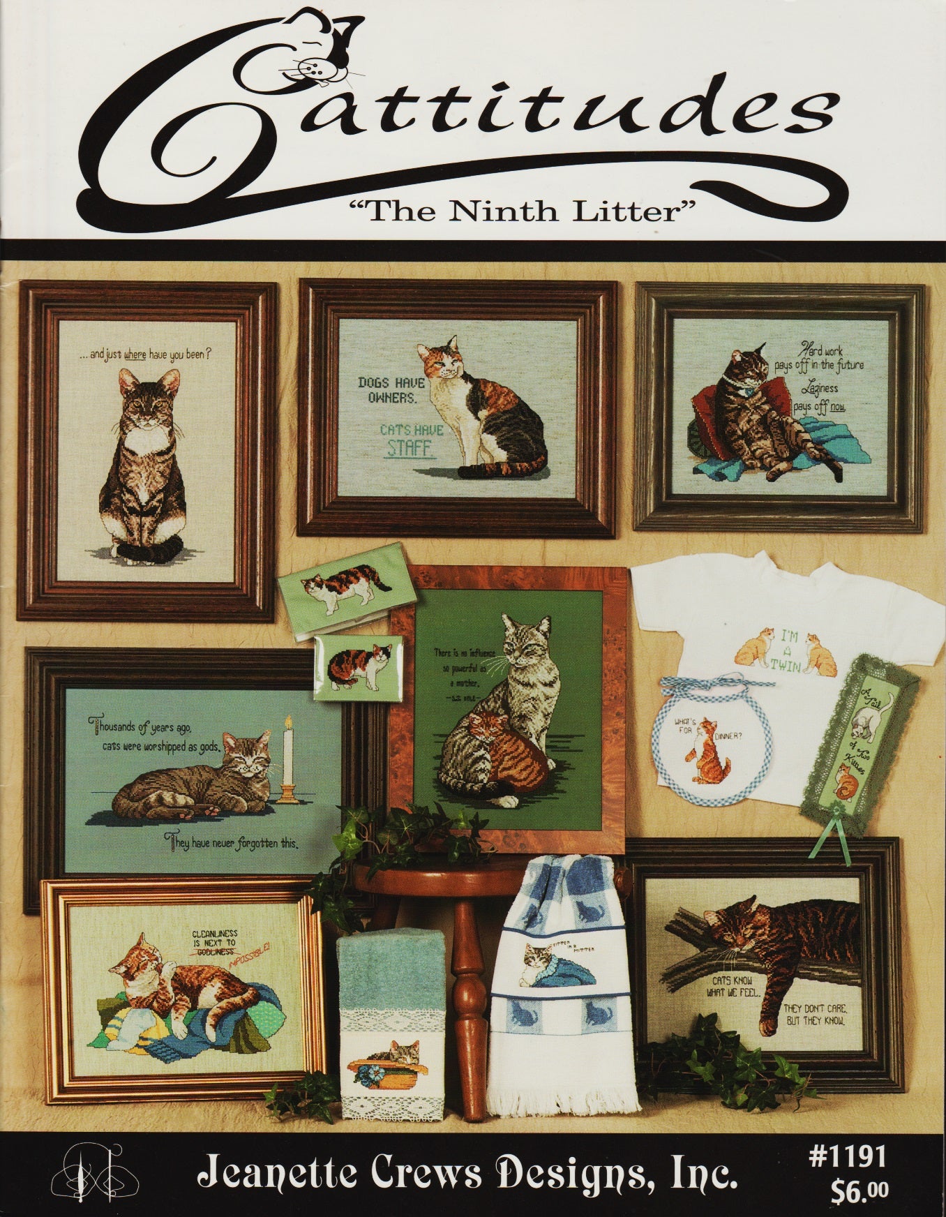 Jeanette Crews The Ninth Litter 1191 cat cross stitch pattern