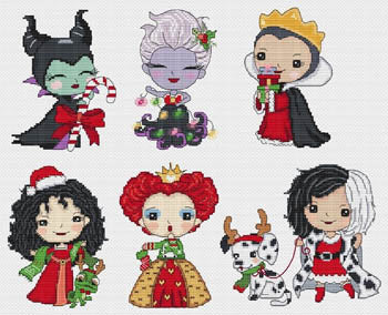 Les Petites Croix de Lucie The Princesses of evil celebrate Christmas cross stitch pattern