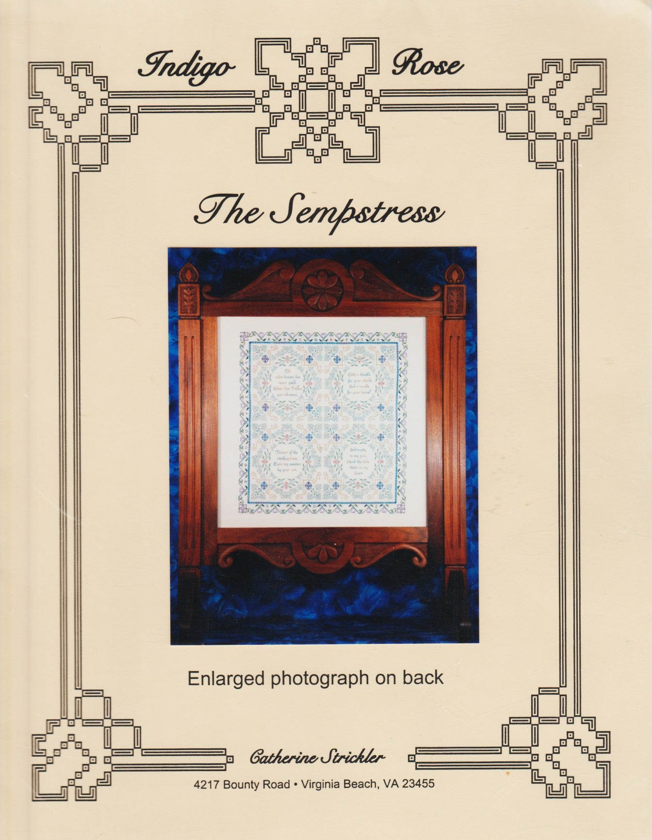 Indigo Rose The Sempstress sampler cross stitch pattern