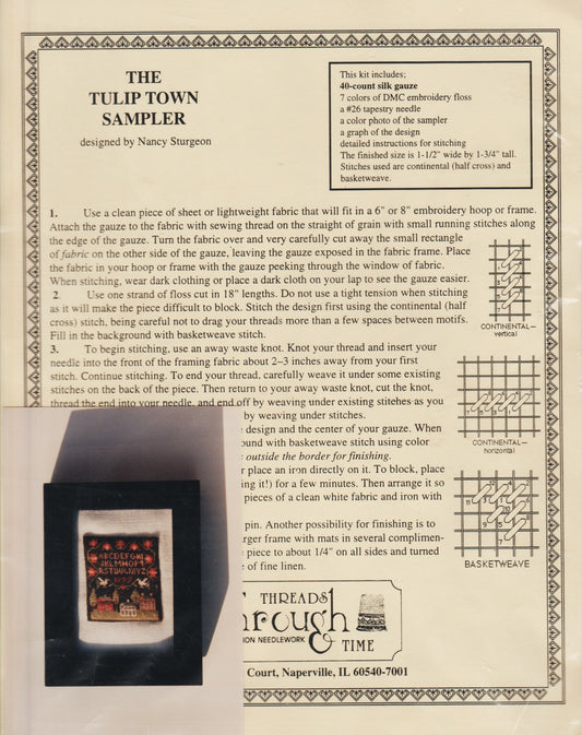 Threads Through Time The Tulip Town Sampler cross stitch kit