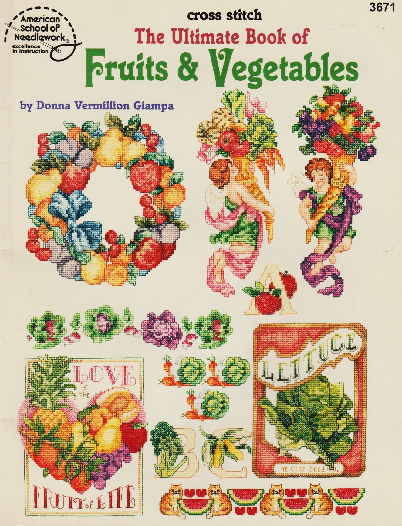 American School of Needlework The Ultimate Book of Fruits & Vegetables 3671 cross stitch pattern