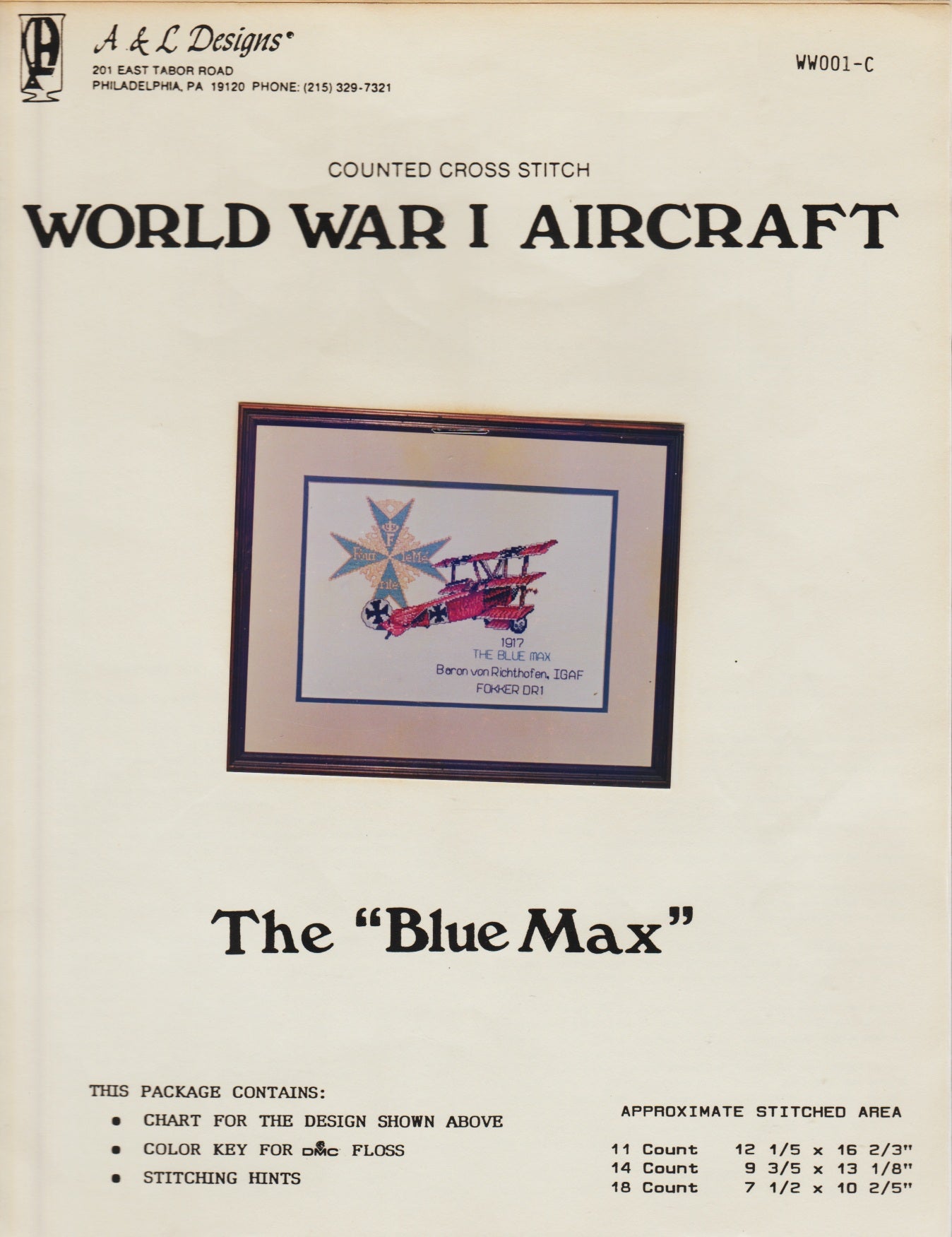 A&L Designs The "Blue Max" cross stitch pattern