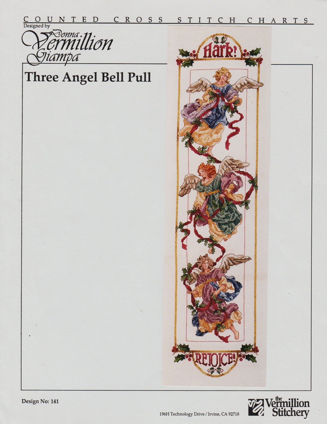 Vermillion Stitchery Three Angel Bell Pull 141 cross stitch pattern
