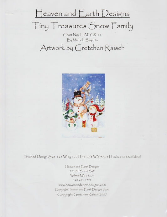Heaven and Earth Designs Tiny Treasures Snow Family HAEGR11 cross stitch pattern