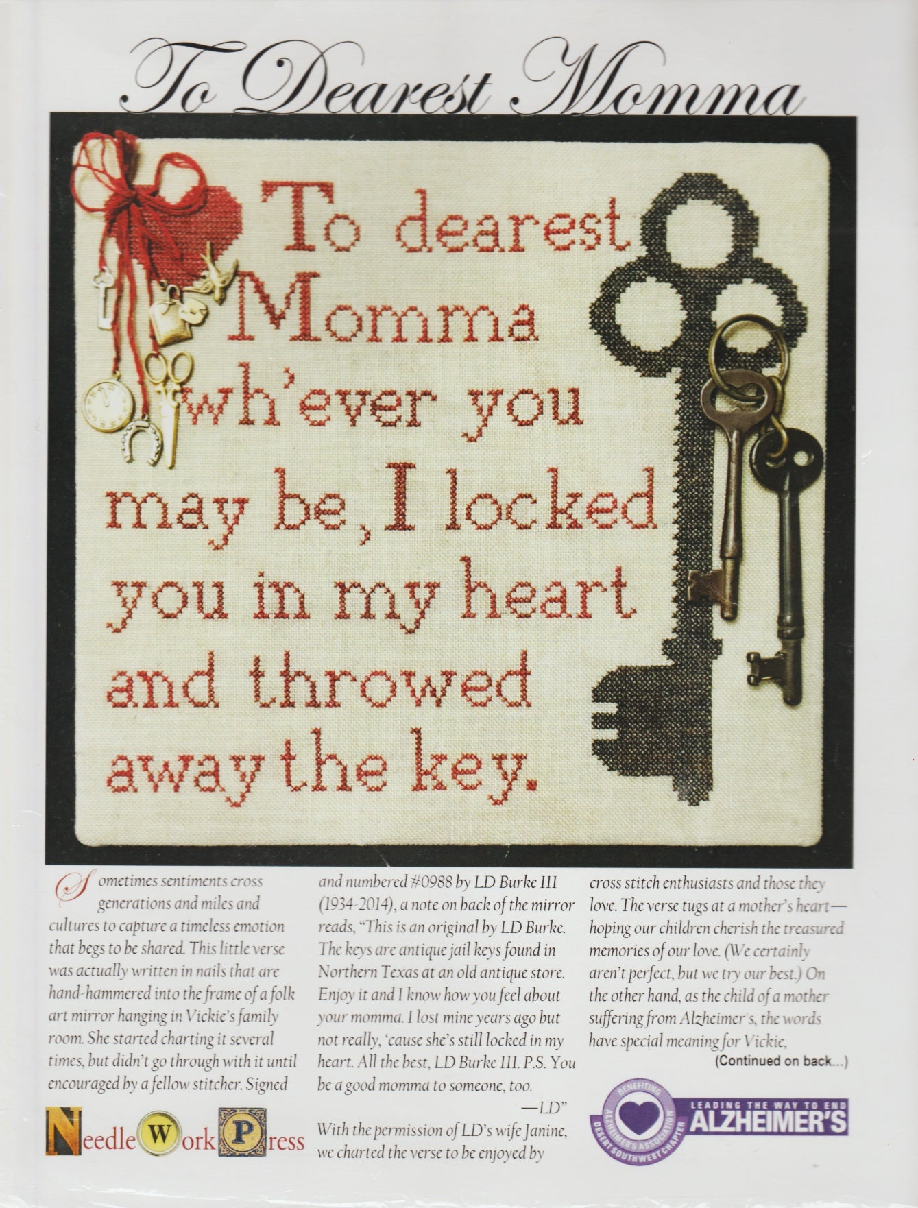 Needle Work Press To Dearest Momma cross stitch pattern